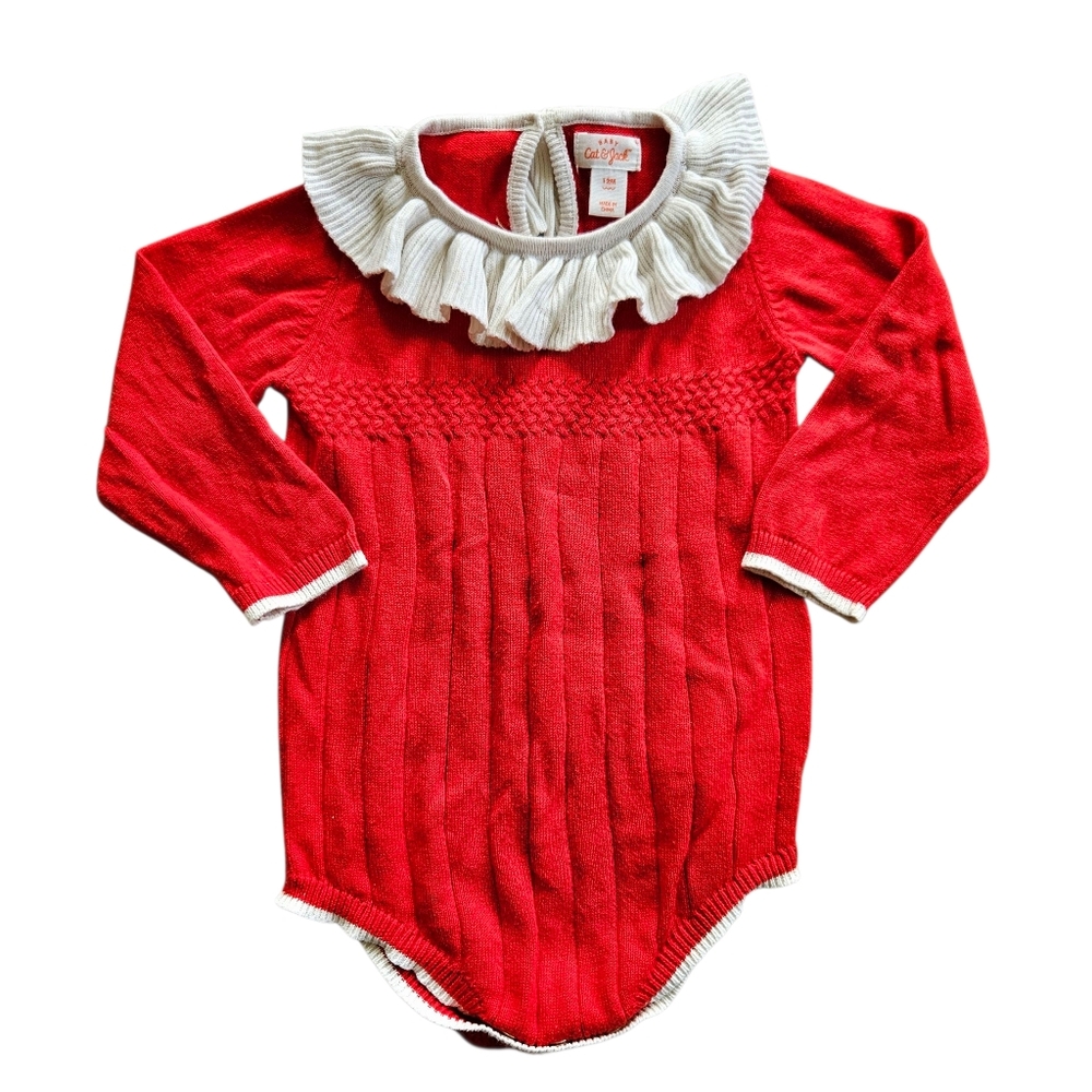 Cat & Jack 12 Months Red Ruffle Neck Romper